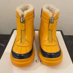 Gucci Unisex Kids Yellow Patent Wool Liner Ankle Rain Boots